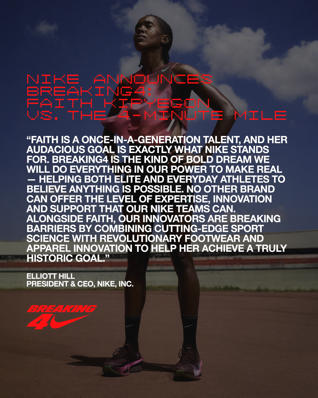 Nikeが「Breaking4：フェイス・キピエゴン対1マイル4分の壁」を発表