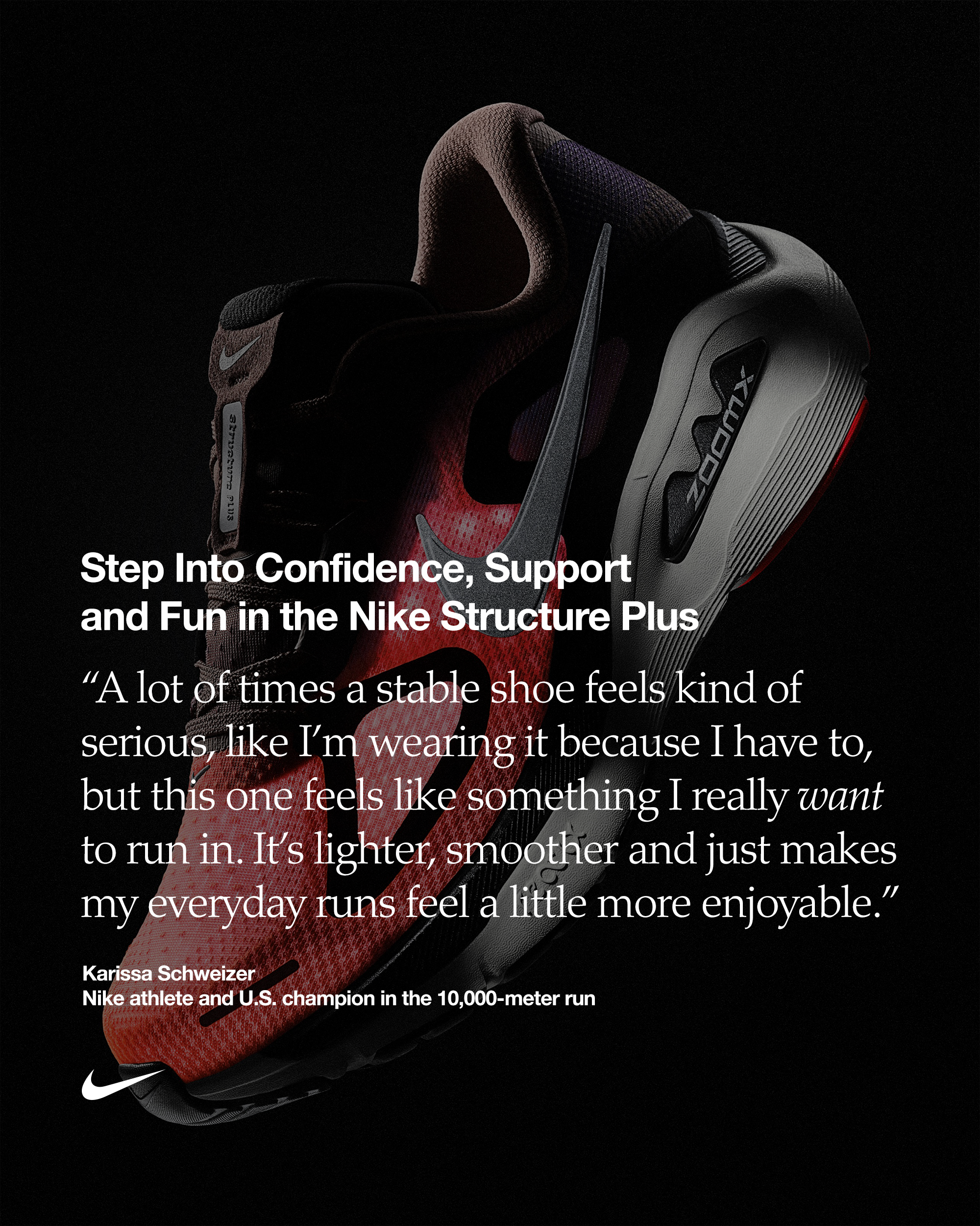 サポート性に優れたナイキ ストラクチャー プラスを味方に、自信に溢れ