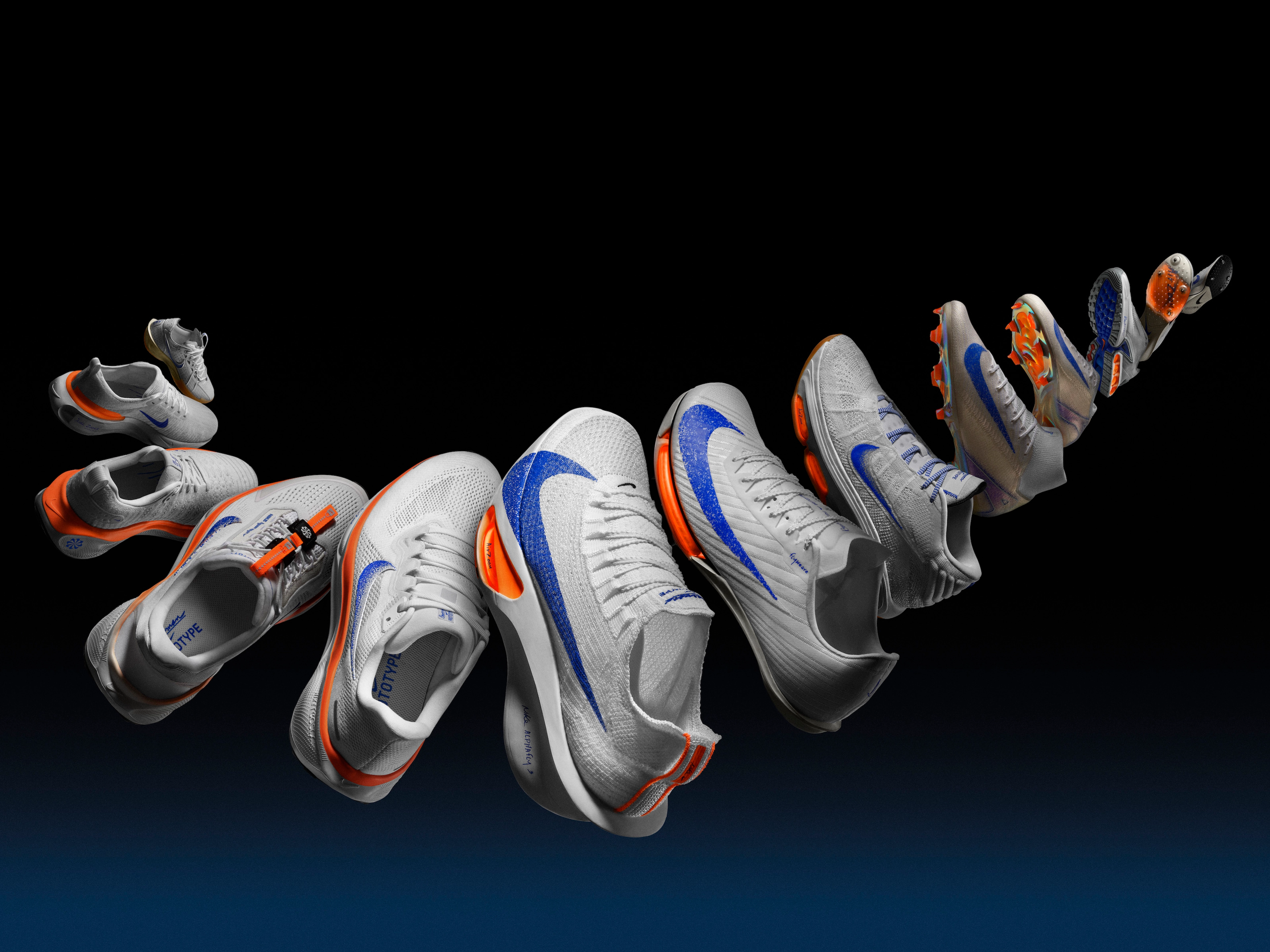 Nike swoosh logo made up of 13 shoes from the Nike Blueprint Pack