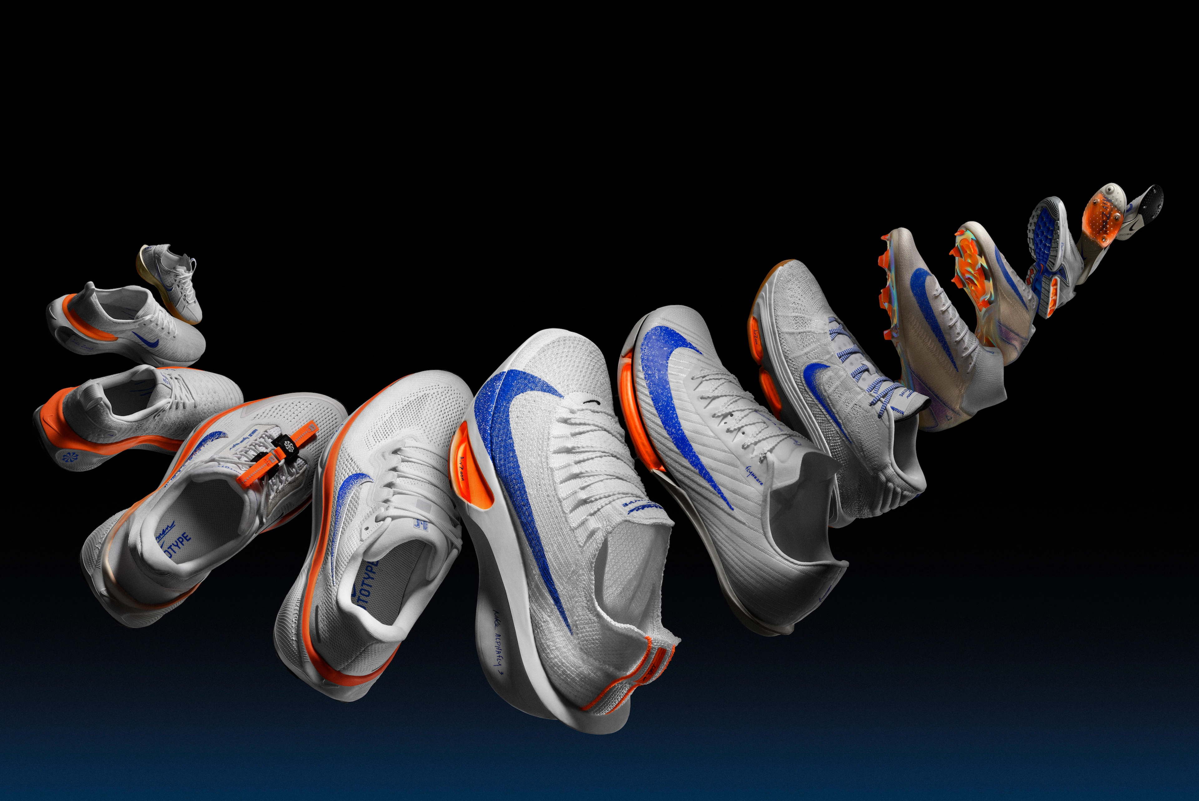 Nike swoosh logo made up of 13 shoes from the Nike Blueprint Pack