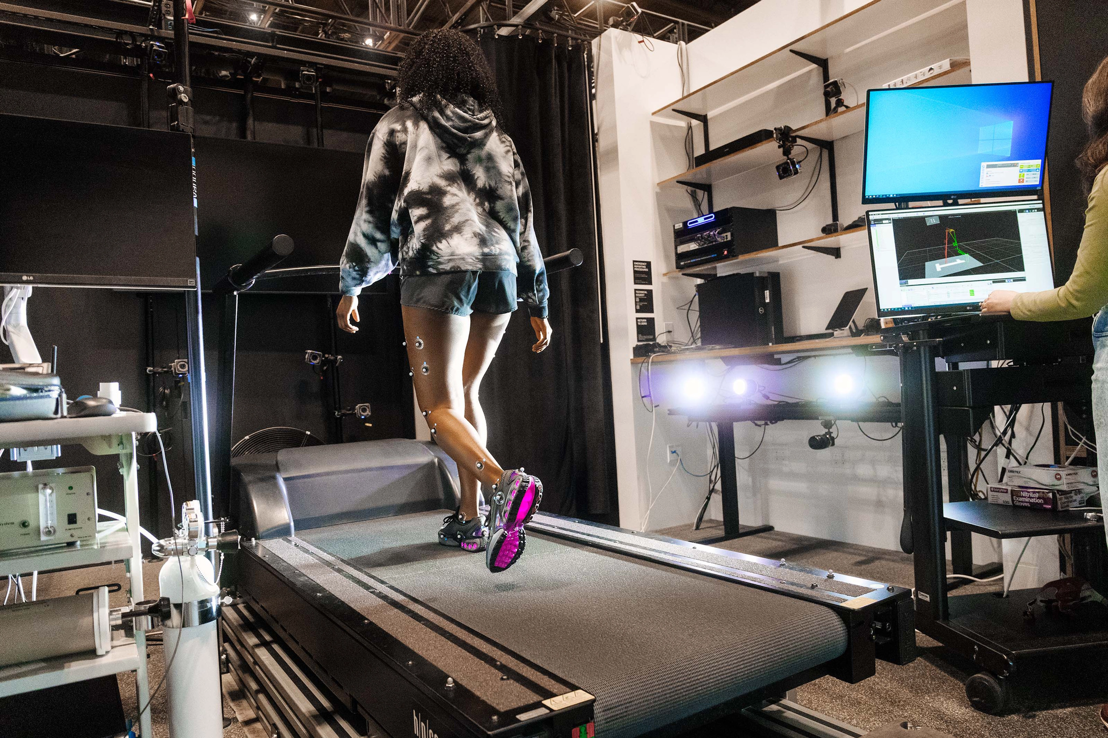 An athlete testing the Nike Air Max Dn on a treadmill in the Nike Sport Research Lab.
