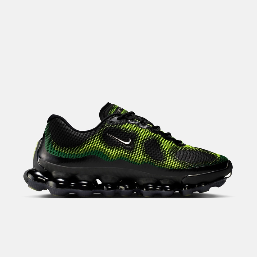 Nike Air Liquid Max Black Green Apple lateral view showing three-layer nanoprint upper and chrome Swoosh