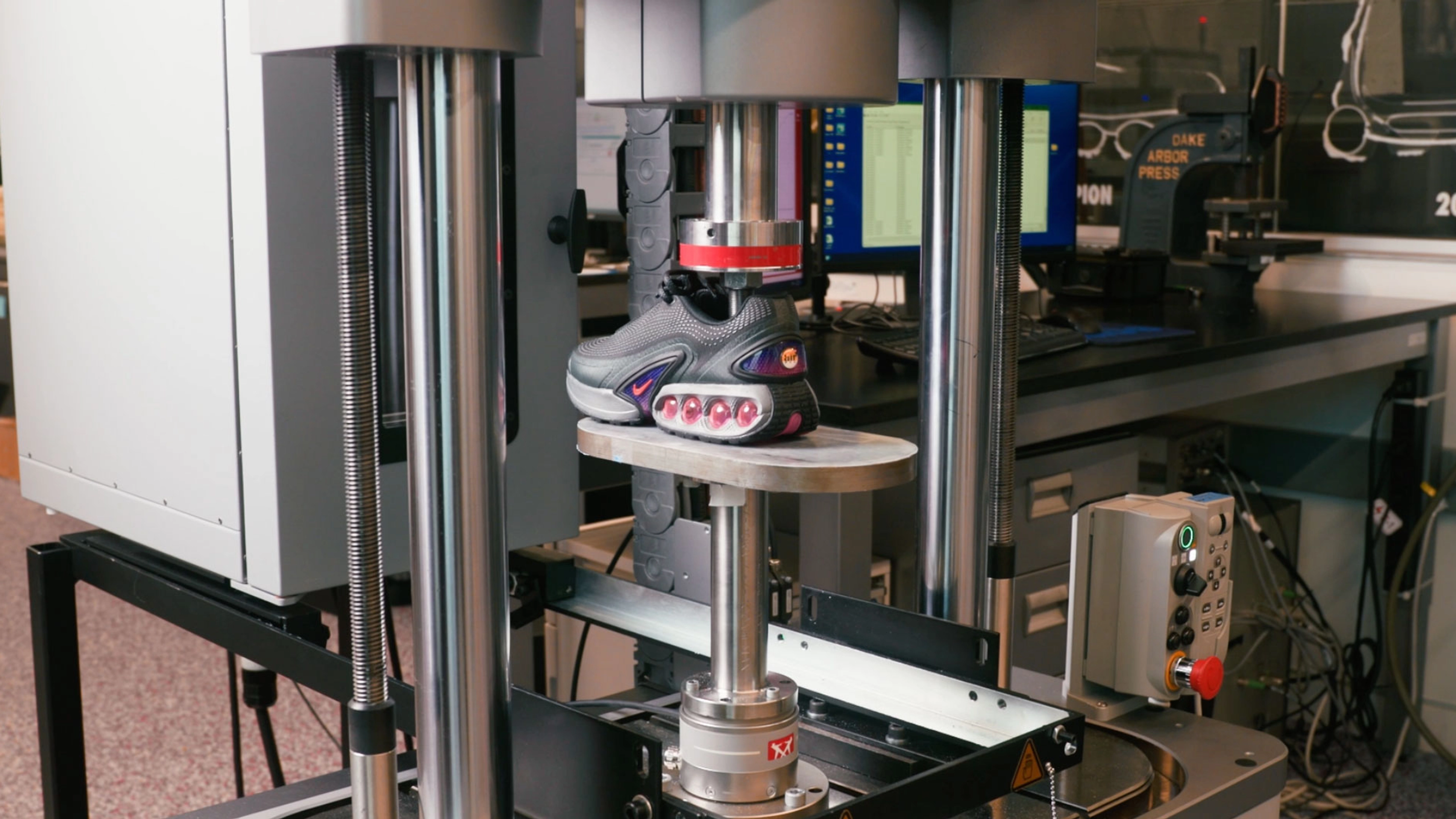 The Nike Air Max Dn's dynamic air system being tested in the lab.