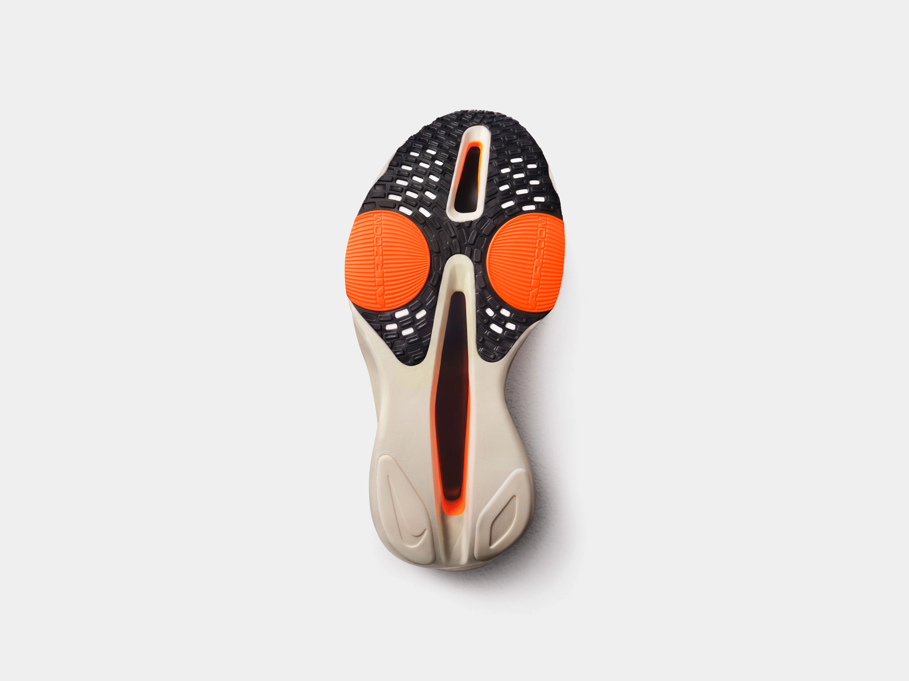 Underside view of the Nike Alphafly 3 in the prototype color way.