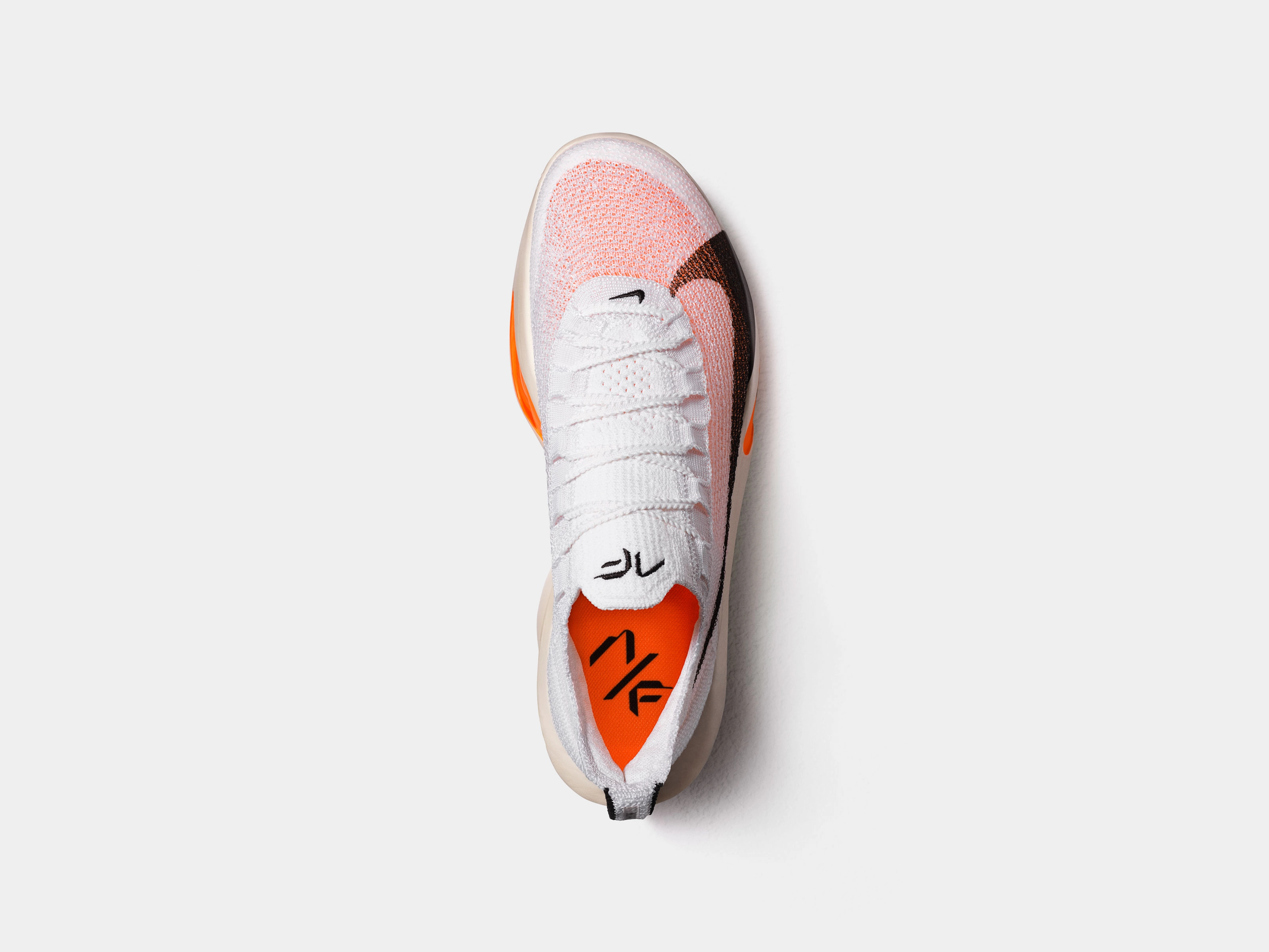 Overhead view of the Nike Alphafly 3 in the prototype color way.