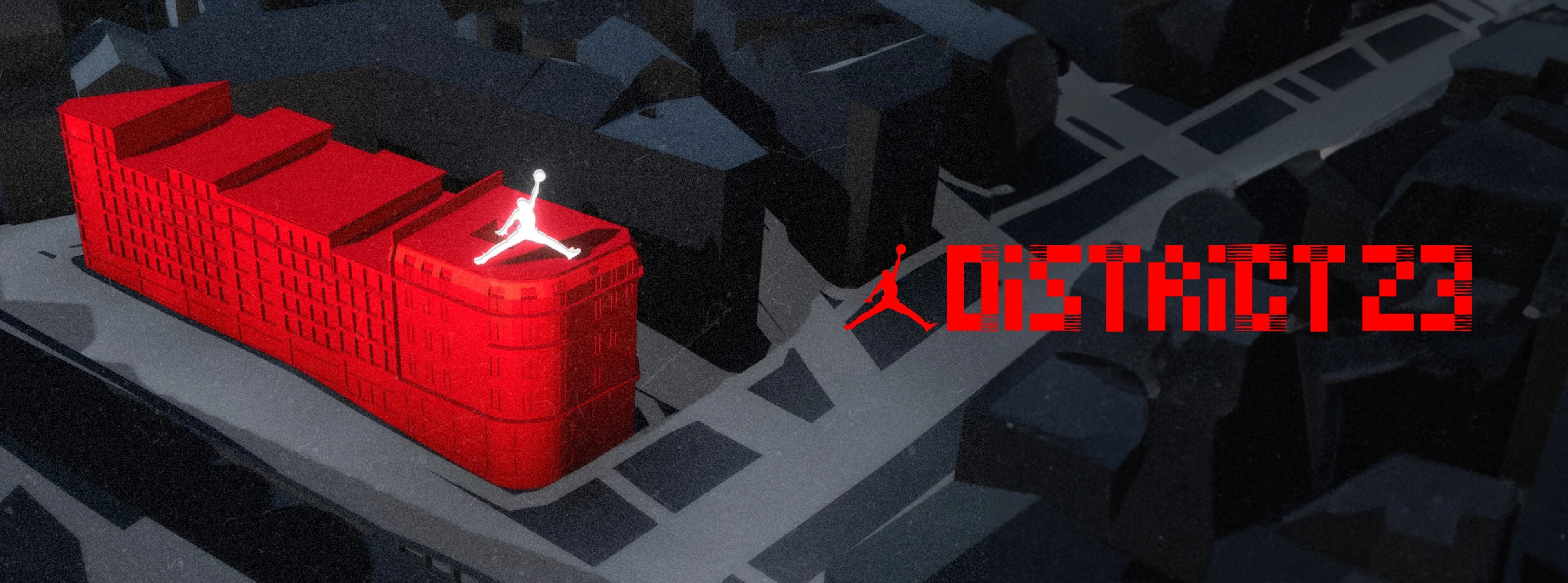 3D rendered concept design of the District 23 building shaded in red.