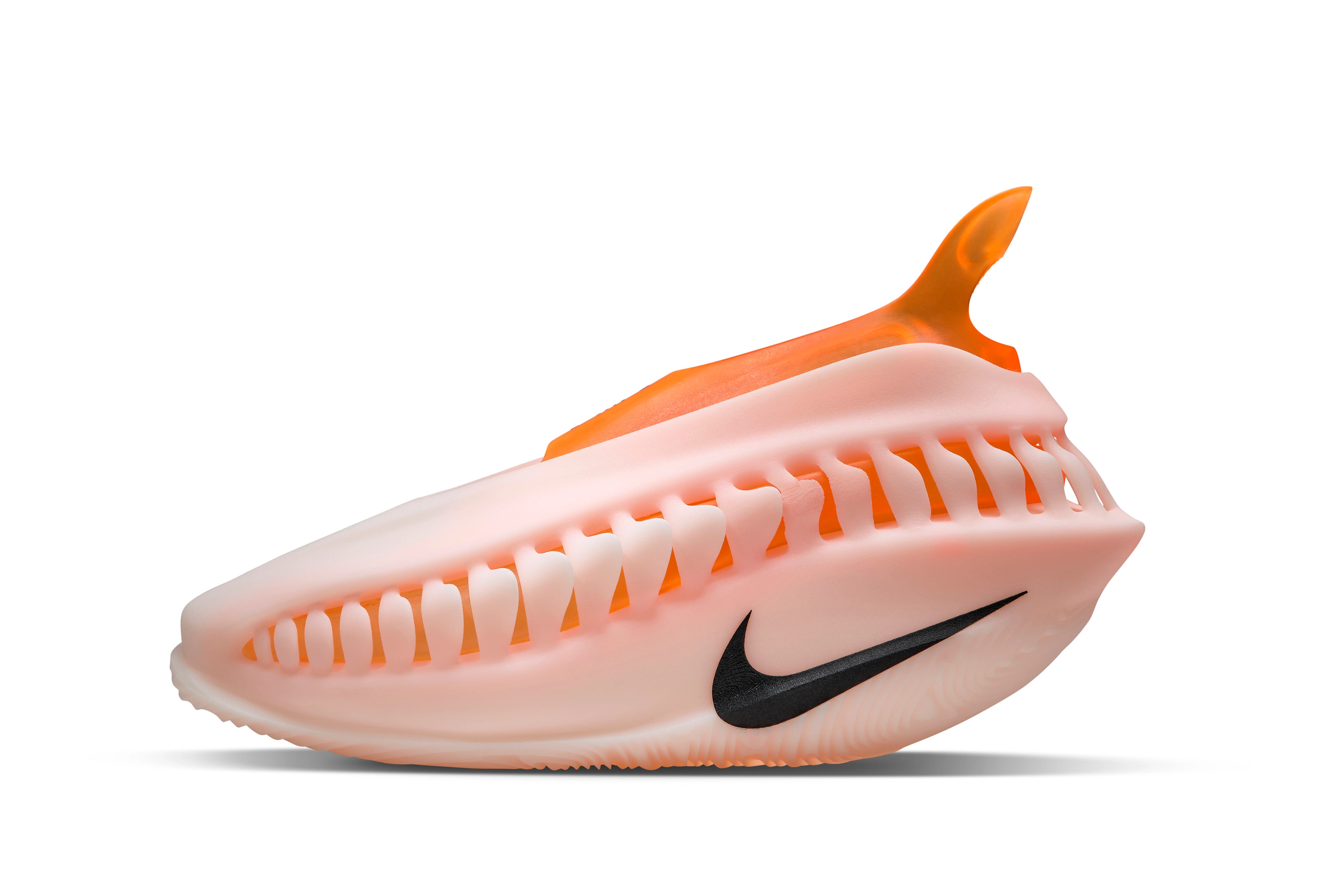 Left view of the shoe concept in white for A'ja Wilson featuring slits on the upper of the shoe unveiling the orange air design.