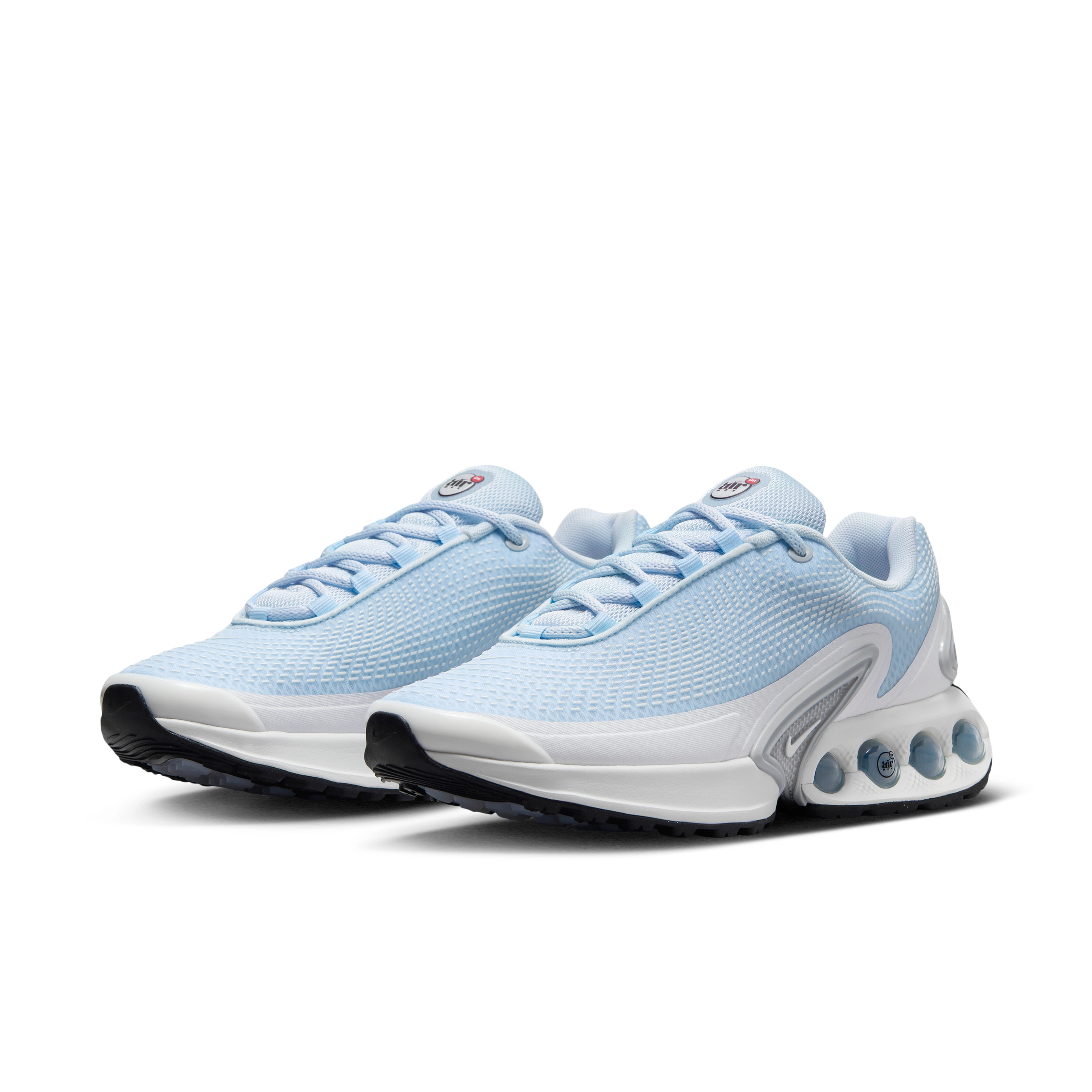 Front angled view of the women's Nike Air Max Dn in half blue and summit white
