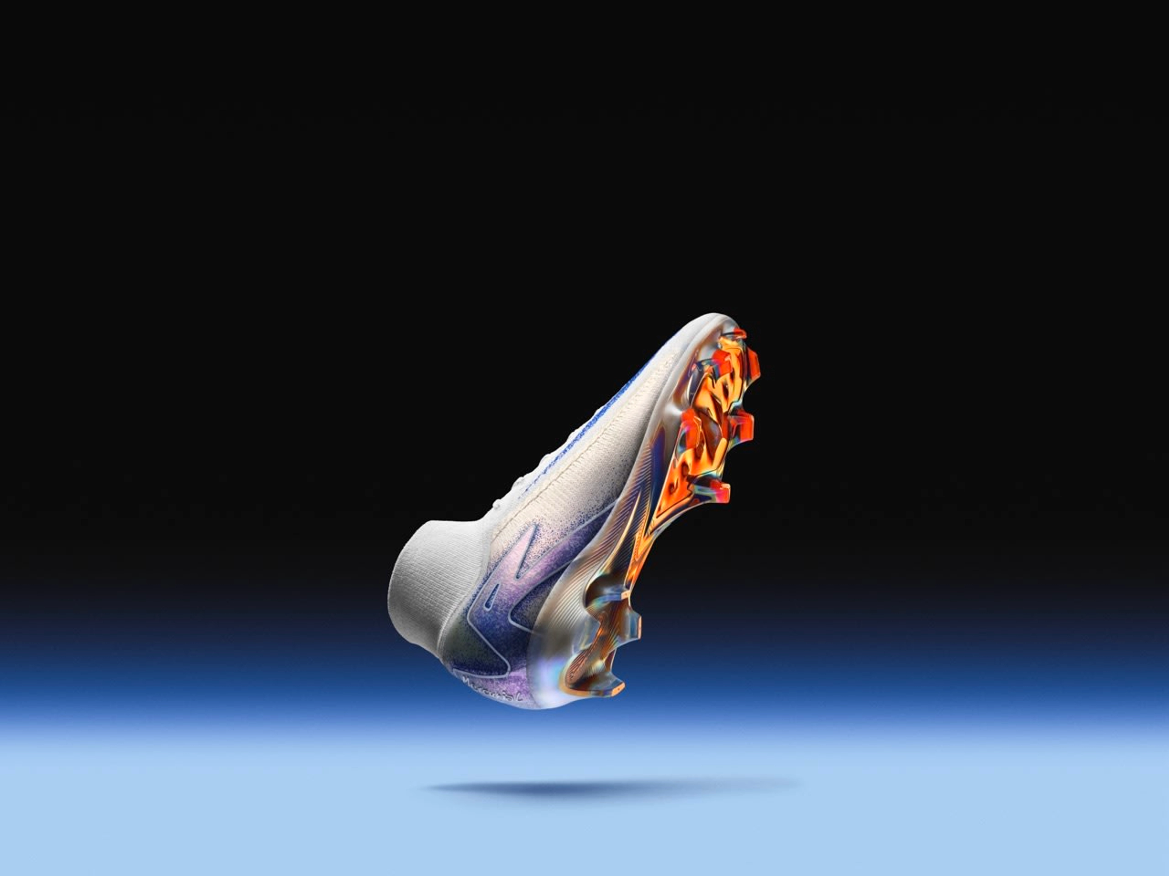 Right and underside view of the Nike Mercurial Superfly 10 Elite in white.